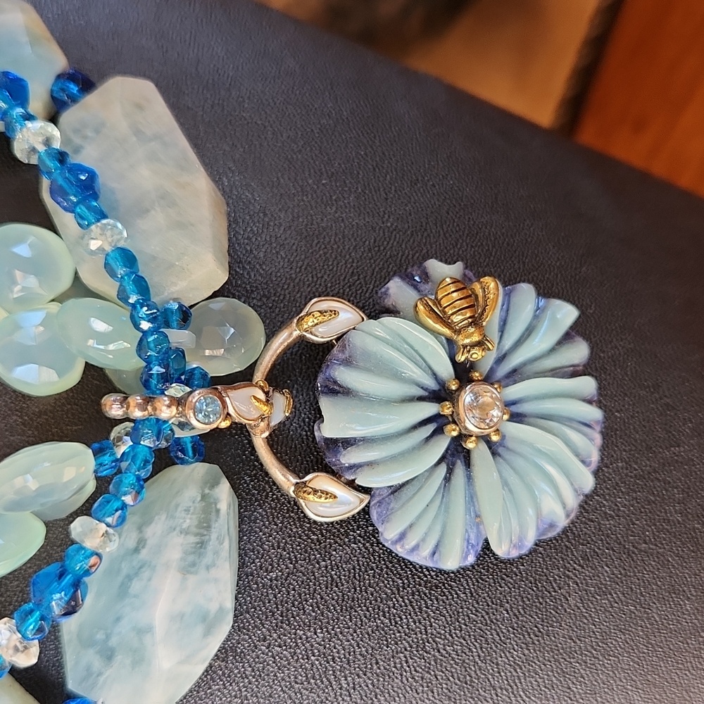 Triple strand stone and vintage glass Necklace in Blues - Picture 2 of 6